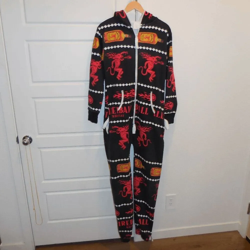Fireball Whiskey One Piece Pajamas Fleece Lined Christmas‎ Jumpsuit Size Small